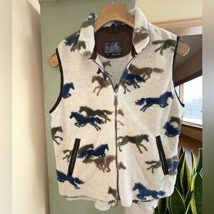 Vintage 90s TSUNAMI Fleece Southwestern Equestrian Cream Sweater Vest Size Small